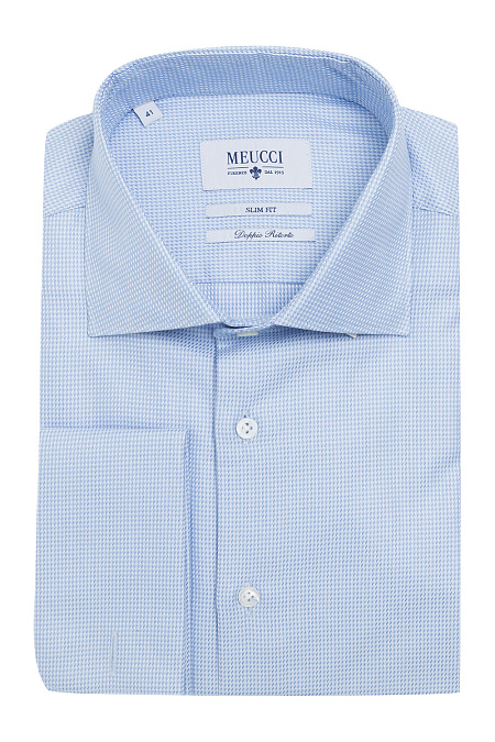 Модная мужская приталенная рубашка под запонки арт. SL 90104 R 12171/141261Z от Meucci (Италия) - фото. Цвет: Голубой. Купить в интернет-магазине https://shop.meucci.ru

