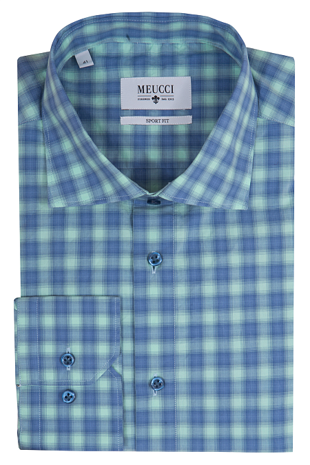 Модная мужская хлопковая рубашка синего цвета в клетку арт. SP 90102R 24152/141053 от Meucci (Италия) - фото. Цвет: Синий в клетку. Купить в интернет-магазине https://shop.meucci.ru

