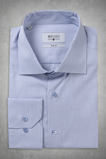Модная мужская рубашка арт. SL 90102L 12152/141011 от Meucci (Италия) - фото. Цвет: Сине-голубая клетка. Купить в интернет-магазине https://shop.meucci.ru

