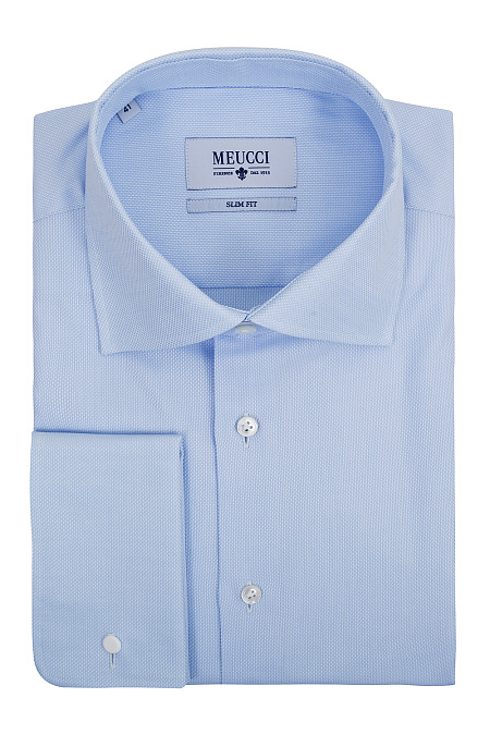 Модная мужская голубая рубашка под запонки с микродизайном арт. SL 9202304 R 12172/151329Z от Meucci (Италия) - фото. Цвет: Голубой с микродизайн. Купить в интернет-магазине https://shop.meucci.ru

