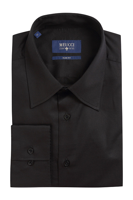 Модная мужская приталенная рубашка из хлопка арт. SL 90305 R 12171/141522 от Meucci (Италия) - фото. Цвет: Черный, рисунок гладь.

