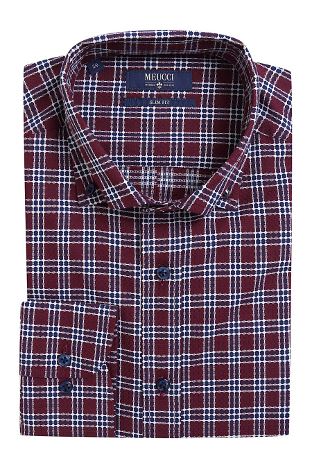 Модная мужская рубашка в клетку из тонкого хлопка арт. MW17046 от Meucci (Италия) - фото. Цвет: Бордовый в клетку. Купить в интернет-магазине https://shop.meucci.ru

