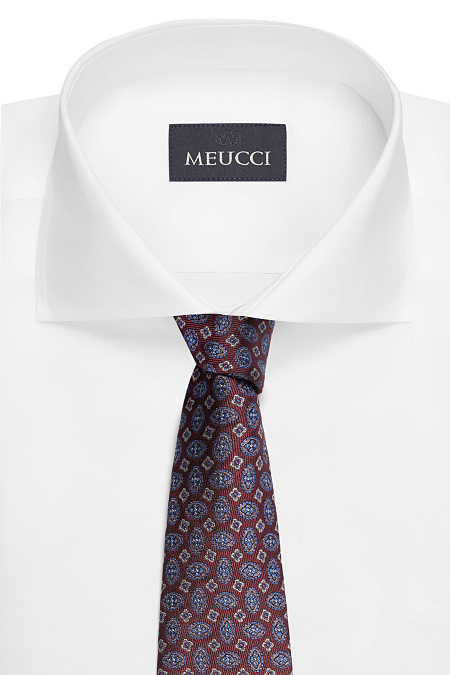 Шелковый галстук бордового цвета с орнаментом для мужчин бренда Meucci (Италия), арт. EKM212202-46 - фото. Цвет: Бордовый, орнамент. Купить в интернет-магазине https://shop.meucci.ru
