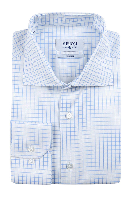 Модная мужская рубашка арт. SL 92802 R 12161/141089 Meucci (Италия) - фото. Цвет: Белый в синюю клетку. 