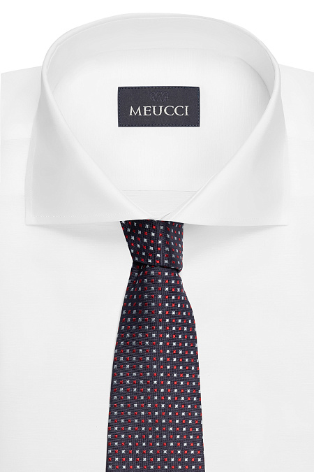 Темно-синий галстук из шелка с мелким цветным орнаментом для мужчин бренда Meucci (Италия), арт. EKM212202-32 - фото. Цвет: Темно-синий, цветной орнамент. Купить в интернет-магазине https://shop.meucci.ru
