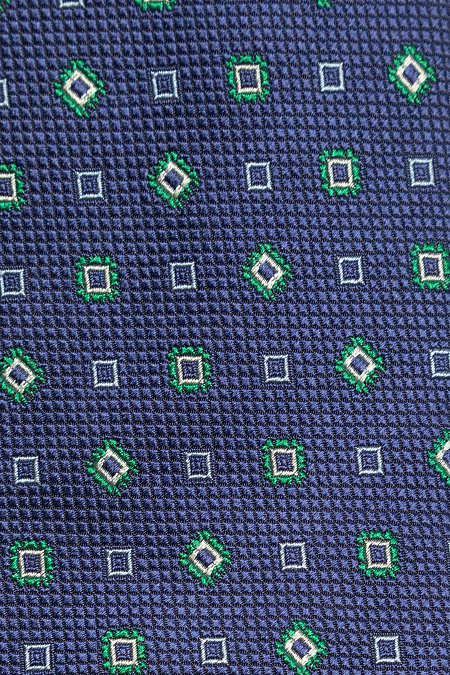 Темно-синий галстук из шелка с цветным орнаментом для мужчин бренда Meucci (Италия), арт. EKM212202-43 - фото. Цвет: Темно-синий, цветной орнамент. Купить в интернет-магазине https://shop.meucci.ru
