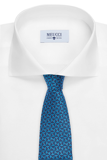Ярко-синий галстук с орнаментом для мужчин бренда Meucci (Италия), арт. 8225/1 - фото. Цвет: Синий с рисунком. Купить в интернет-магазине https://shop.meucci.ru
