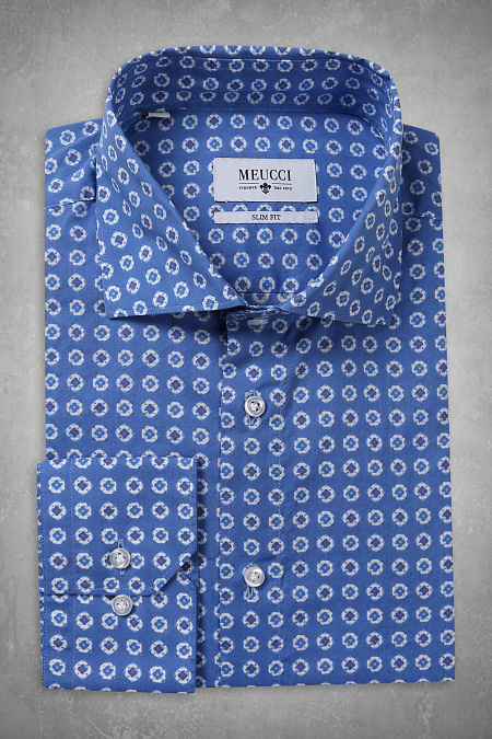 Мужская брендовая рубашка арт. SL 92602L 32152/141058 Meucci (Италия) - фото. Цвет: Синий, орнамент. 
