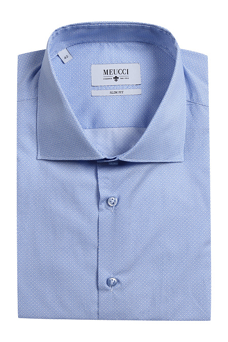 Модная мужская классическая рубашка из хлопка арт. SL 90100R 32152/141023 Короткий рукав от Meucci (Италия) - фото. Цвет: Сине-голубой орнамент.
