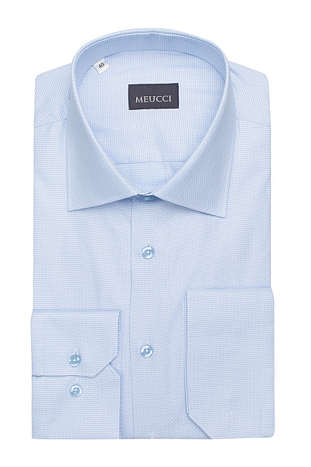 Рубашка светло-голубая с универсальным манжетом  для мужчин бренда Meucci (Италия), арт. SL 902020 RLA BAS 0191/182021 - фото. Цвет: Светло-голубой, микродизайн. Купить в интернет-магазине https://shop.meucci.ru
