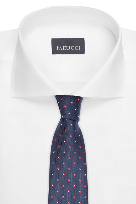 Темно-синий галстук с дизайном для мужчин бренда Meucci (Италия), арт. 03202006-26 - фото. Цвет: Синий с красным . Купить в интернет-магазине https://shop.meucci.ru

