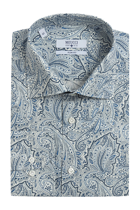 Модная мужская приталенная рубашка с орнаментом арт. SL 90102 R 22171/151566 от Meucci (Италия) - фото. Цвет: Синий с орнаментом.

