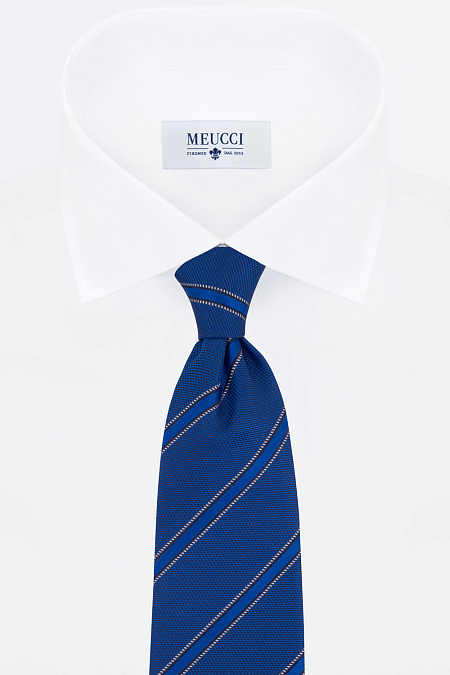Ярко-синий галстук в косую полоску с микродизайном для мужчин бренда Meucci (Италия), арт. 7223/2 - фото. Цвет: Синий. Купить в интернет-магазине https://shop.meucci.ru
