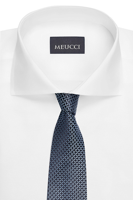 Шелковый галстук темно-синего цвета с орнаментом для мужчин бренда Meucci (Италия), арт. EKM212202-1 - фото. Цвет: Темно-синий, голубой орнамент. Купить в интернет-магазине https://shop.meucci.ru
