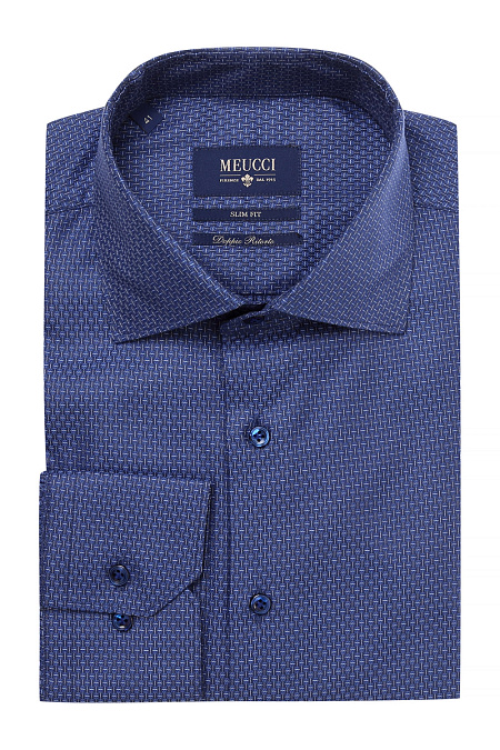 Модная мужская классическая рубашка синего цвета арт. SL 90102 R 22172/141389 от Meucci (Италия) - фото. Цвет: Синий. Купить в интернет-магазине https://shop.meucci.ru

