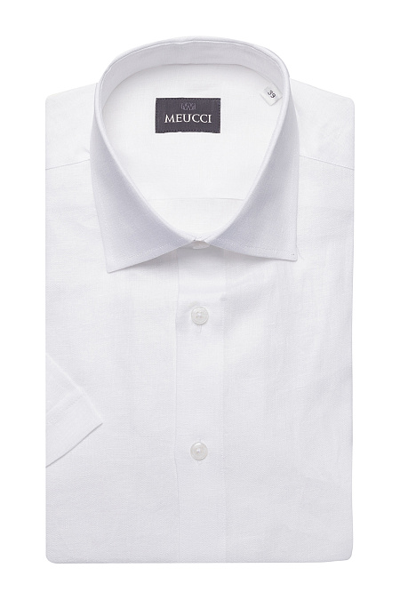 Модная мужская льняная белая рубашка с коротким рукавом  арт. SL 9020 R BAS 0191/182081 K Meucci (Италия) - фото. Цвет: Белый. Купить в интернет-магазине https://shop.meucci.ru
