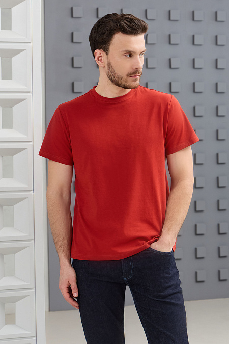 Футболка терракотовая из хлопка с добавлением лайкры  для мужчин бренда Meucci (Италия), арт. TSH 2009 BARN RED - фото. Цвет: Терракотовый. Купить в интернет-магазине https://shop.meucci.ru
