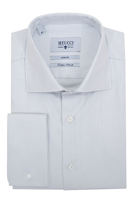 Модная мужская хлопковая рубашка с длинными рукавами арт. SL 90104 R 17171/141278Z от Meucci (Италия) - фото. Цвет: Белый, микродизайн. Купить в интернет-магазине https://shop.meucci.ru

