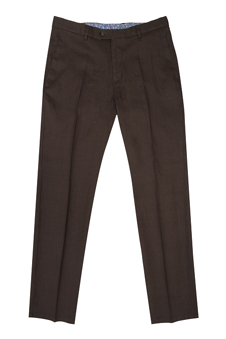Мужские брендовые коричневые льняные брюки с классической посадкой   арт. CH-LP 2094 BROWN Meucci (Италия) - фото. Цвет: Коричневый. Купить в интернет-магазине https://shop.meucci.ru
