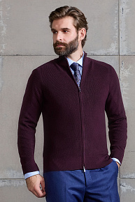 Кофта на молнии из мериносовой шерсти цвета бургунди (FULLZIP/74E6005 BURGUNDY)