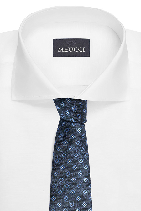 Темно-синий галстук с цветным орнаментом для мужчин бренда Meucci (Италия), арт. EKM212202-80 - фото. Цвет: Темно-синий, цветной орнамент. Купить в интернет-магазине https://shop.meucci.ru
