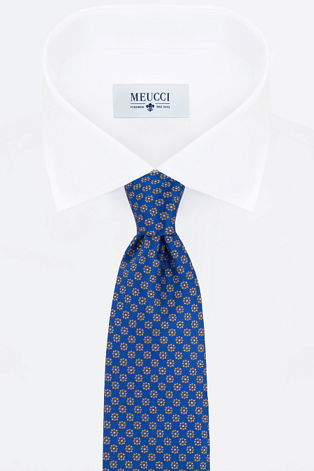 Синий галстук с мелким орнаментом для мужчин бренда Meucci (Италия), арт. 7449/1 - фото. Цвет: Синий. Купить в интернет-магазине https://shop.meucci.ru
