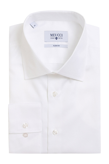 Модная мужская белая приталенная рубашка арт. SL 90205 R 10171/141506 от Meucci (Италия) - фото. Цвет: Белый, рисунок жаккард.

