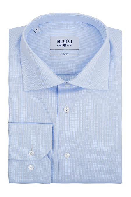 Модная мужская классическая голубая рубашка арт. SL 9202302 R 12172/151329 от Meucci (Италия) - фото. Цвет: Голубой с микродизайн. Купить в интернет-магазине https://shop.meucci.ru

