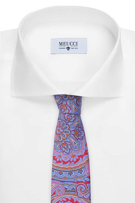 Галстук  с принтом "пейсли" голубого и розового цветов для мужчин бренда Meucci (Италия), арт. 10002/3 - фото. Цвет: Сиреневый с рисунком. Купить в интернет-магазине https://shop.meucci.ru
