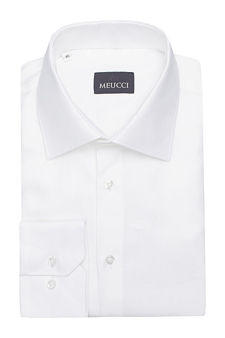 Модная мужская рубашка белая с длинным рукавом  арт. SL 902020 RLA BAS 0191/182008 от Meucci (Италия) - фото. Цвет: Белый, микродизайн. Купить в интернет-магазине https://shop.meucci.ru

