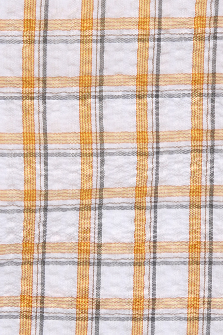 Модная мужская рубашка в клетку из тонкого хлопка с короткими рукавами арт. MS18065 от Meucci (Италия) - фото. Цвет: Белый в оранжевую клетку. Купить в интернет-магазине https://shop.meucci.ru

