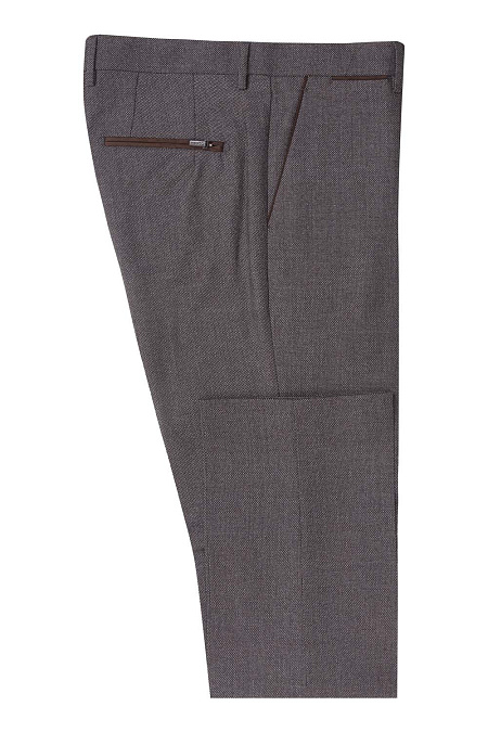 Мужские брендовые шерстяные брюки коричневого цвета арт. RD1073 MOKA/2 Meucci (Италия) - фото. Цвет: Коричневый с микродизайном. Купить в интернет-магазине https://shop.meucci.ru

