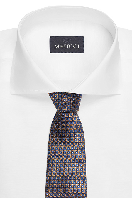 Галстук из шелка с цветным орнаментом для мужчин бренда Meucci (Италия), арт. EKM212202-64 - фото. Цвет: Синий, коричневый, орнамент. Купить в интернет-магазине https://shop.meucci.ru
