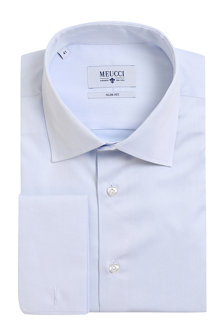 Модная мужская голубая классическая рубашка арт. SL 90204 R 12171/141521Z под запонки от Meucci (Италия) - фото. Цвет: Голубой. Купить в интернет-магазине https://shop.meucci.ru
