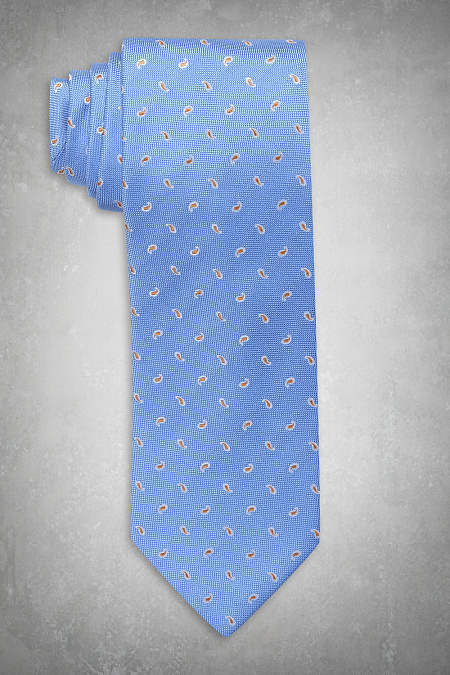 Голубой галстук с орнаментом для мужчин бренда Meucci (Италия), арт. 7243/1 8 см. - фото. Цвет: Голубой орнамент. Купить в интернет-магазине https://shop.meucci.ru
