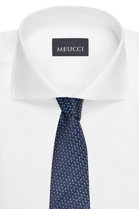 Темно-синий галстук из шелка с цветным орнаментом для мужчин бренда Meucci (Италия), арт. EKM212202-23 - фото. Цвет: Темно-синий, цветной орнамент. Купить в интернет-магазине https://shop.meucci.ru
