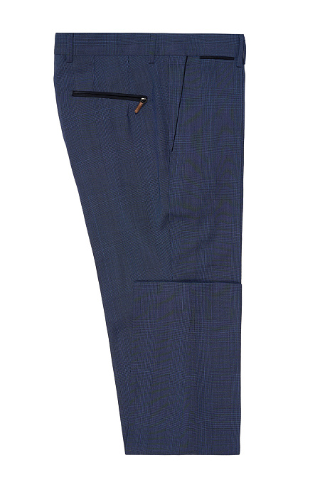 Мужские брендовые брюки из тонкой шерсти синие в клетку  арт. MI 15836320-08 Meucci (Италия) - фото. Цвет: Синий, клетка. Купить в интернет-магазине https://shop.meucci.ru
