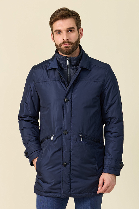 Утепленная куртка-плащ со съемной манишкой  для мужчин бренда Meucci (Италия), арт. 8008 - фото. Цвет: Темно-синий. Купить в интернет-магазине https://shop.meucci.ru
