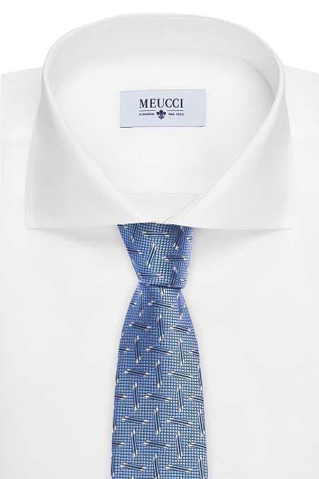 Галстук из шелка для мужчин бренда Meucci (Италия), арт. 40048/2 - фото. Цвет: Голубой с принтом. Купить в интернет-магазине https://shop.meucci.ru

