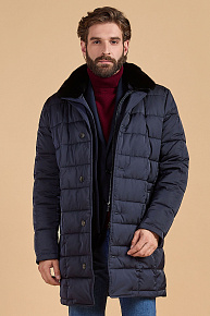 Удлиненная стеганая куртка-пальто с меховым воротником  (5870)