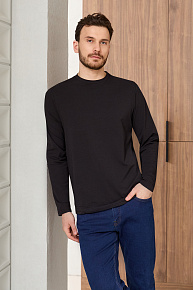 Базовый черный лонгслив из хлопка с добавлением лайкры (TLS 2004 BLACK)
