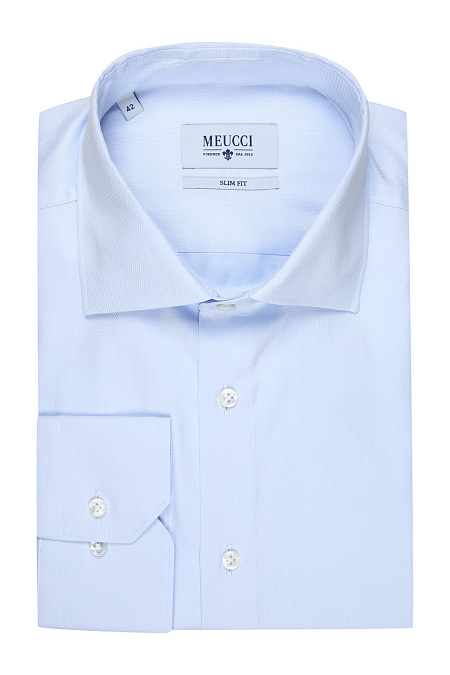 Модная мужская хлопковая рубашка с микродизайном арт. SL 90102 RL 12162/141162 от Meucci (Италия) - фото. Цвет: Голубой с микродизайн. Купить в интернет-магазине https://shop.meucci.ru

