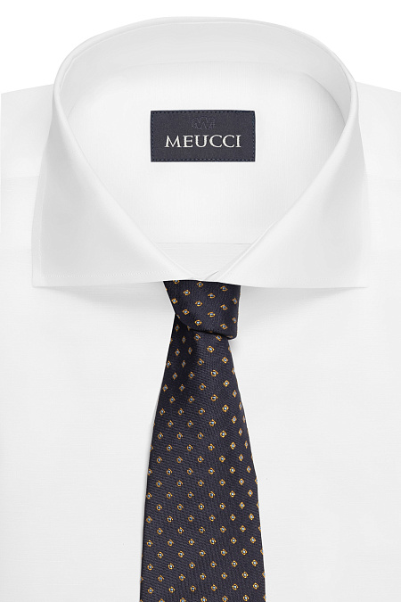 Темно-синий галстук из шелка с мелким цветным орнаментом для мужчин бренда Meucci (Италия), арт. EKM212202-65 - фото. Цвет: Темно-синий, цветной орнамент. Купить в интернет-магазине https://shop.meucci.ru
