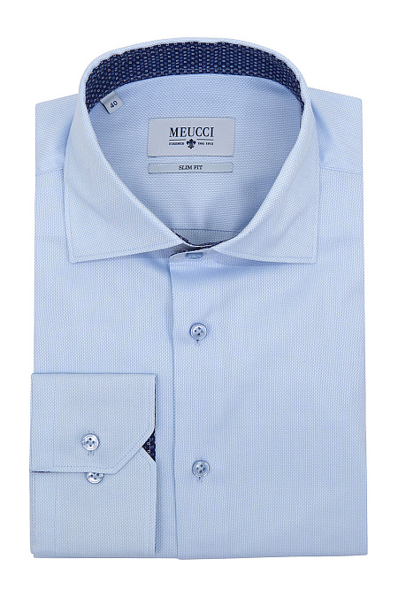 Модная мужская хлопковая рубашка голубого цвета арт. SL 90102 R 22171/141297/1 от Meucci (Италия) - фото. Цвет: Голубой, микродизайн. Купить в интернет-магазине https://shop.meucci.ru

