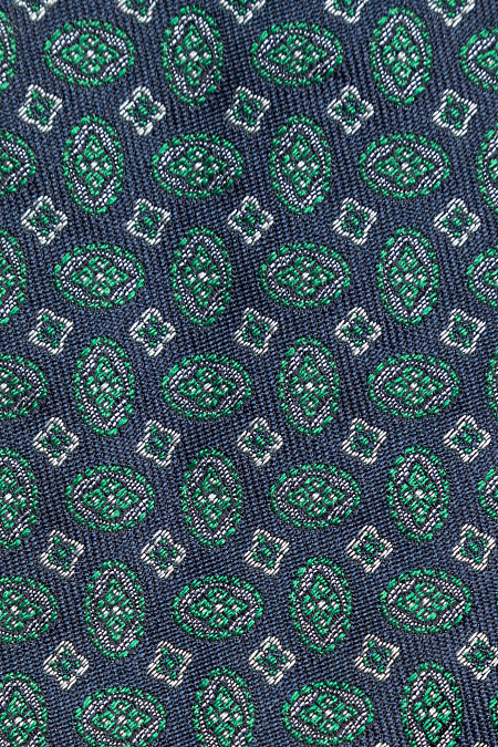 Шелковый галстук темно-синего цвета с орнаментом для мужчин бренда Meucci (Италия), арт. EKM212202-9 - фото. Цвет: Синий, зеленый орнамент. Купить в интернет-магазине https://shop.meucci.ru
