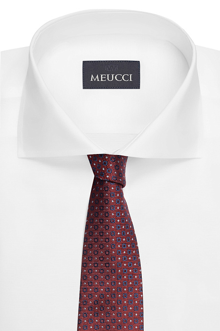 Бордовый галстук из шелка с цветным орнаментом для мужчин бренда Meucci (Италия), арт. EKM212202-31 - фото. Цвет: Бордовый, цветной орнамент. Купить в интернет-магазине https://shop.meucci.ru
