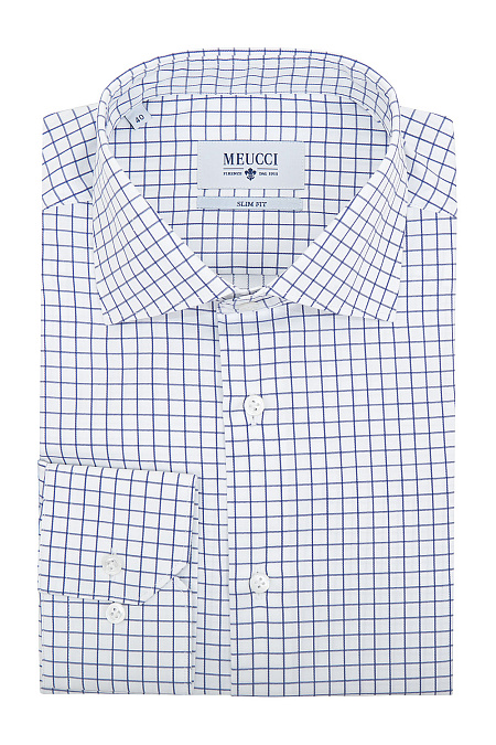 Модная мужская приталенная рубашка в клетку арт. SL 90102 R 12161/141083 от Meucci (Италия) - фото. Цвет: Белый в клеточку. Купить в интернет-магазине https://shop.meucci.ru

