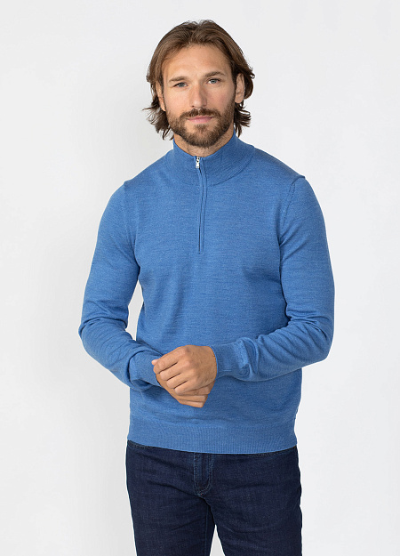 Синий свитер из шерсти с молнией на горловине  для мужчин бренда Meucci (Италия), арт. 407LC20/56276 - фото. Цвет: Синий. Купить в интернет-магазине https://shop.meucci.ru
