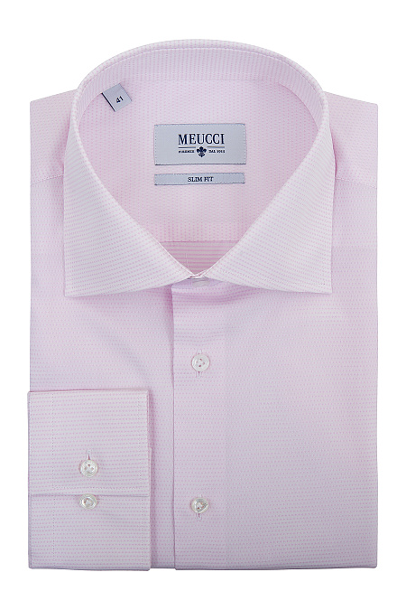 Модная мужская приталенная рубашка розового цвета с микродизайном арт. SL 9202305 R 25172/151343 от Meucci (Италия) - фото. Цвет: Розовый. Купить в интернет-магазине https://shop.meucci.ru

