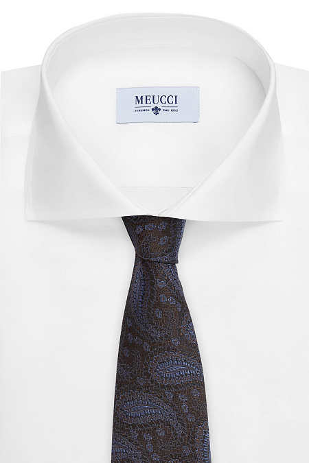 Галстук с узором пейсли для мужчин бренда Meucci (Италия), арт. J1426/1 - фото. Цвет: Коричневый/синий. Купить в интернет-магазине https://shop.meucci.ru
